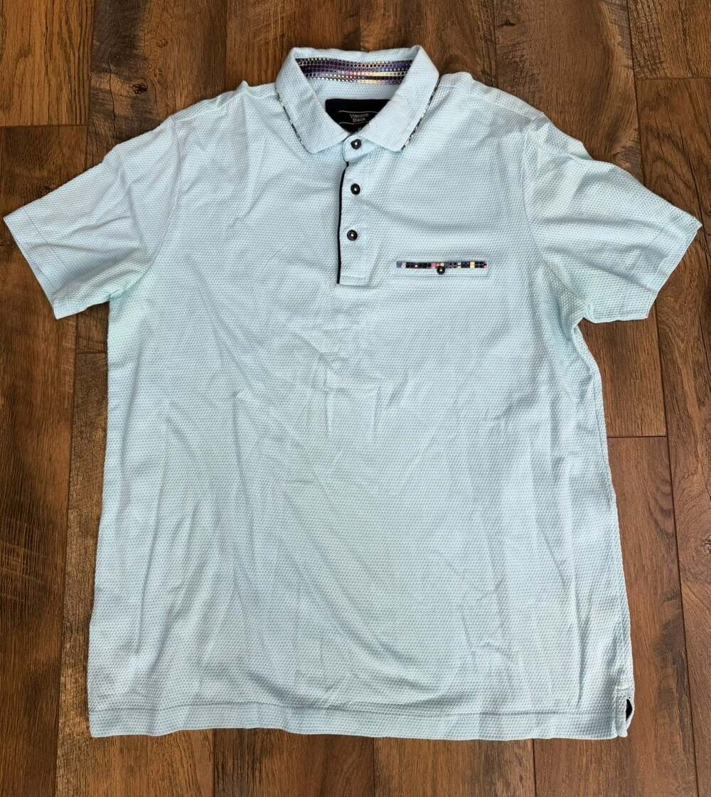 Visconti Black Men’s M Teal Textured Polo Shirt Short Sleeve Contrast Trim